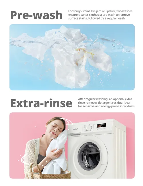 COMFEE Waschmaschine 8 kg, 1400 U/min, Dampffunktion, 15 Programme, Energieeffizienzklasse A, Weiß