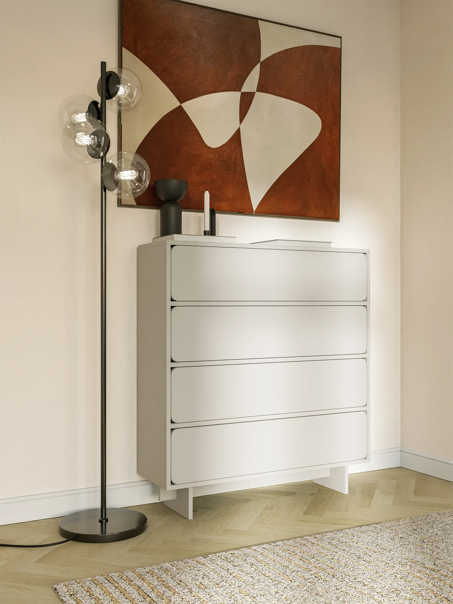 Selsey Wuwu Kommode mit vier Schubladen 101 cm grau-beige