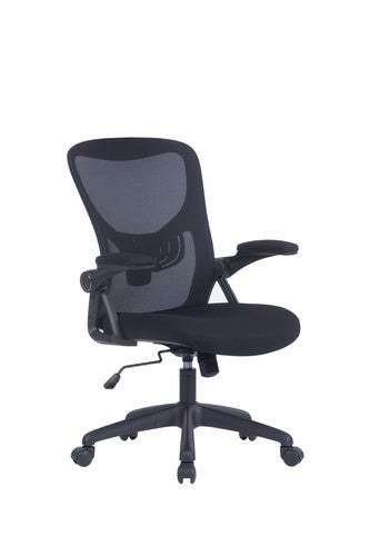byLIVING Flex Bürostuhl mit Netzrücken, Lordosenstütze und klappbaren Armlehnen
