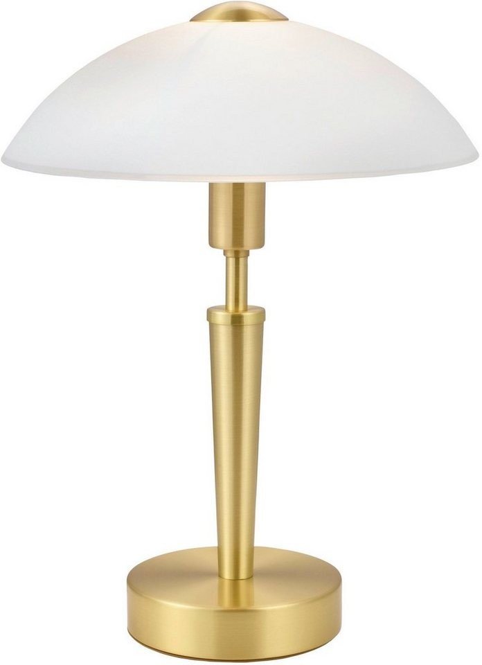 Eglo Solo 1 Tischleuchte messingfarben weiß Glasschirm E14 mit Touch-Dimmer