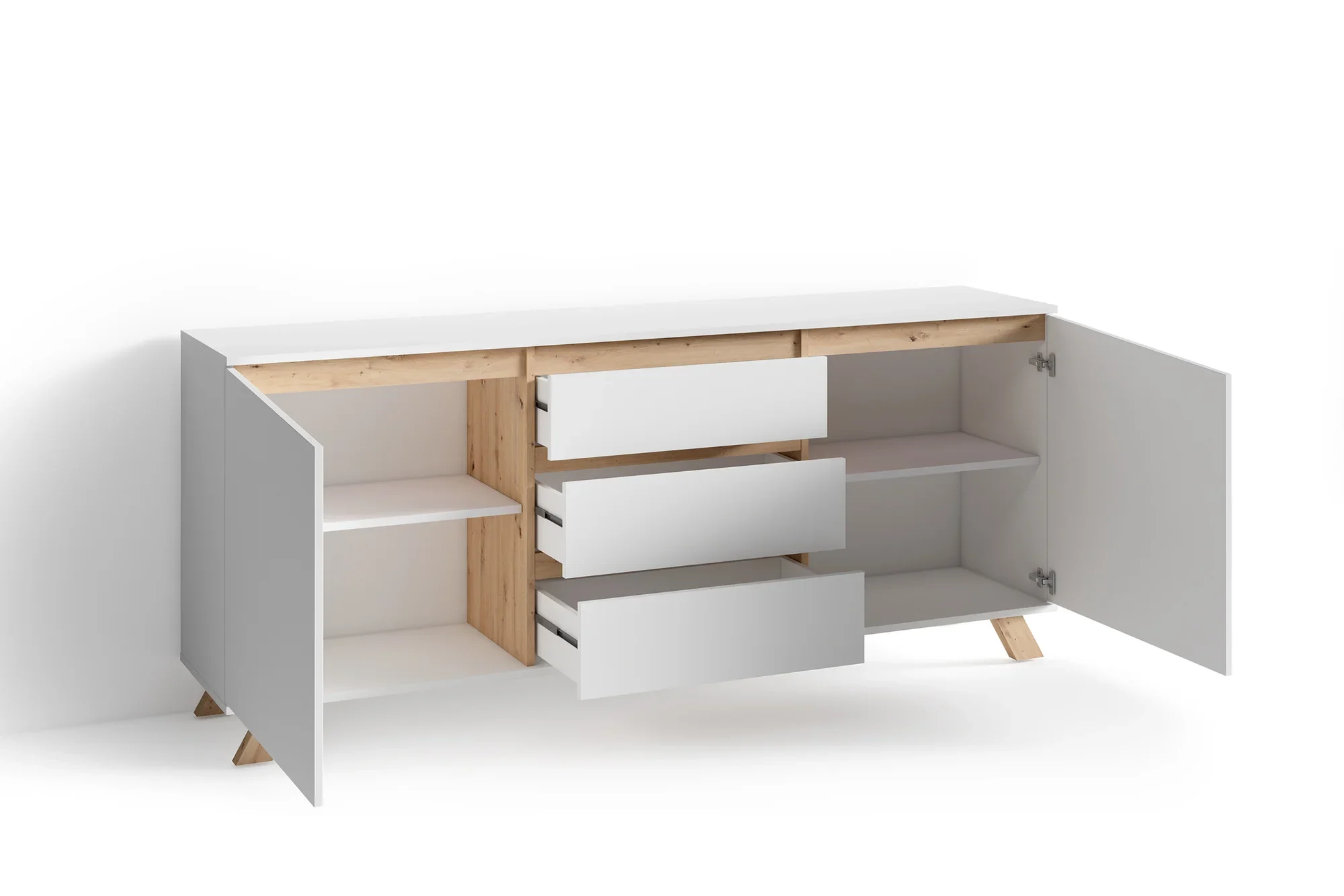 byLIVING Valentin Sideboard 180 cm matt weiß, grifflos, mit 2 Türen und 3 Schubladen