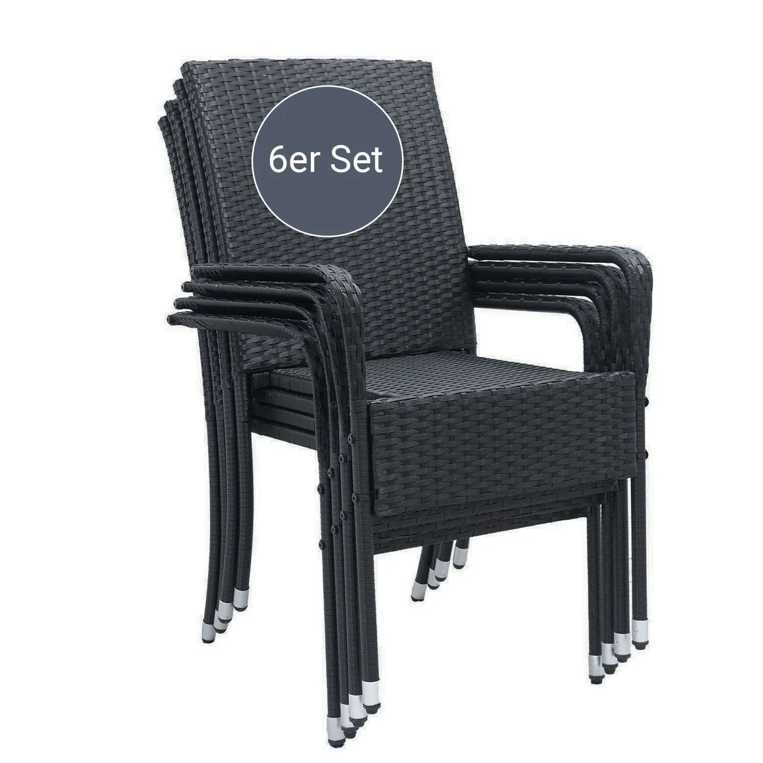 Juskys Yoro Polyrattan Gartenstühle 6er Set stapelbar schwarz
