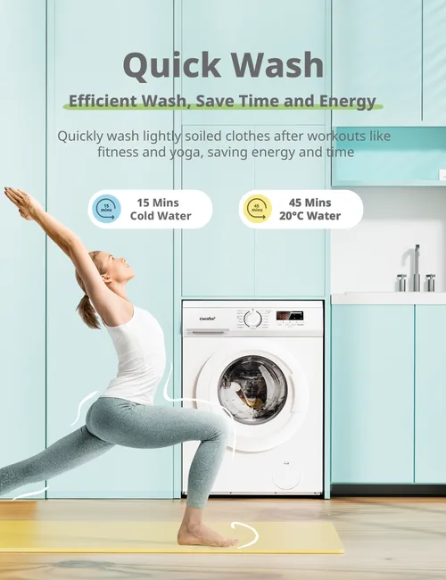 COMFEE Waschmaschine 8 kg, 1400 U/min, Dampffunktion, 15 Programme, Energieeffizienzklasse A, Weiß