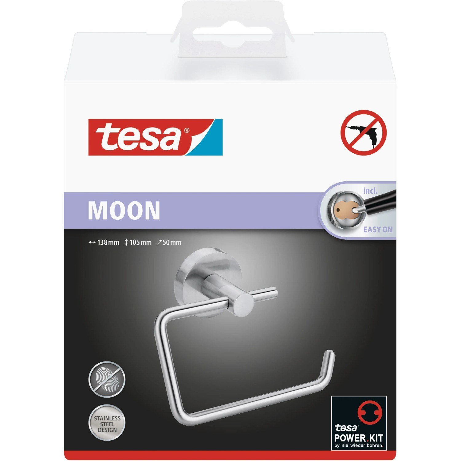Tesa Moon Toilettenpapierhalter Edelstahloptik ohne Bohren