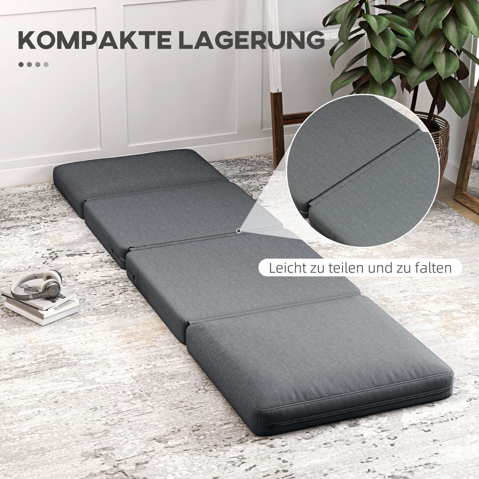 HOMCOM 3-in-1 Bodensofa klappbar Samtoptik dunkelgrau