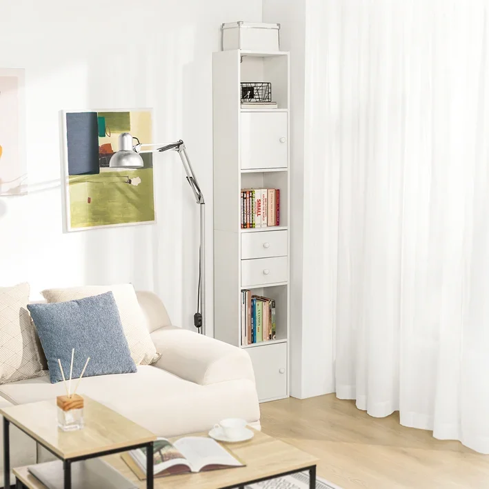 SoBuy STR10-W Bücherregal weiß mit 2 Türen und 2 Schubladen 188 cm