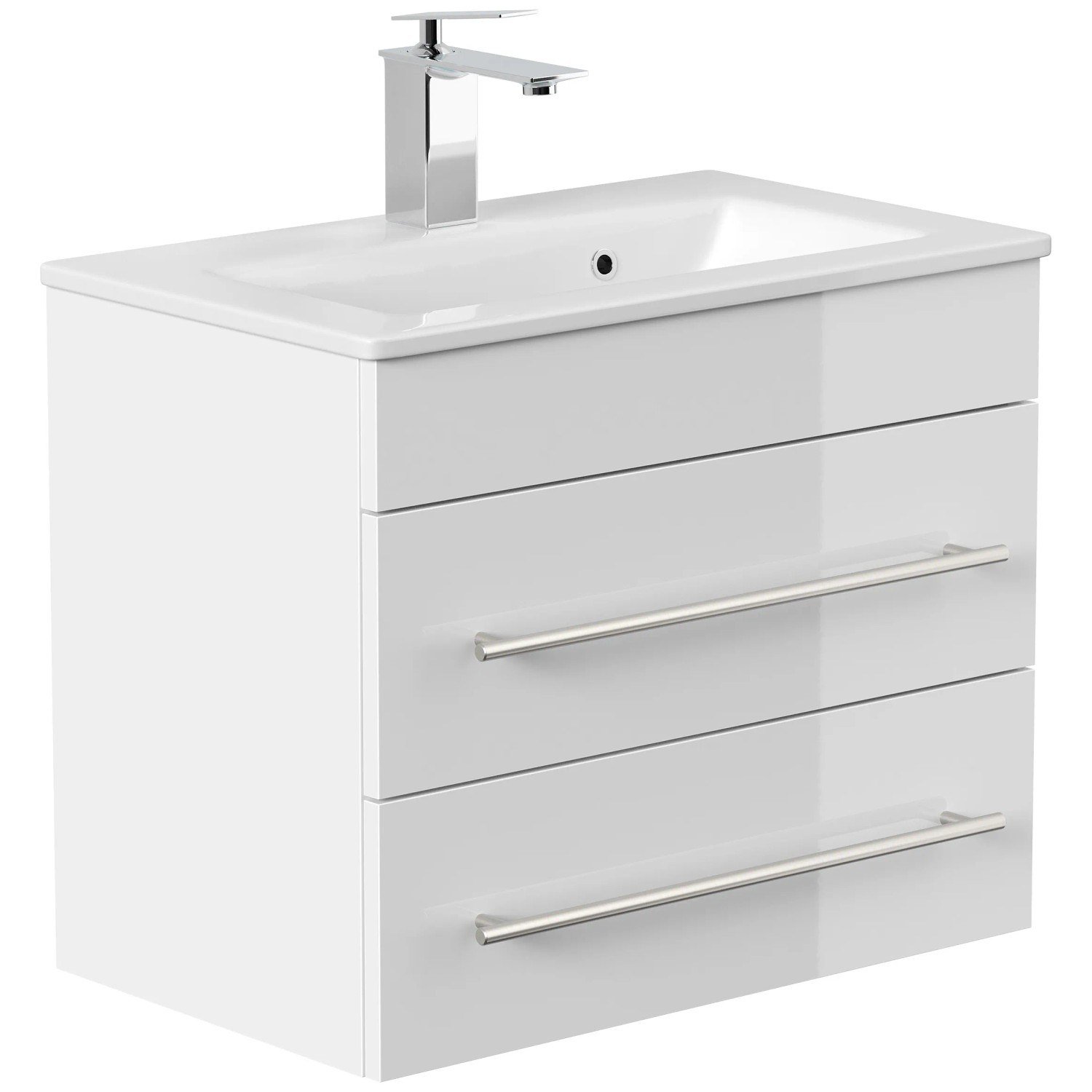 Posseik Badmöbel Portus 600 SlimLine Weiß Hochglanz mit Waschbecken