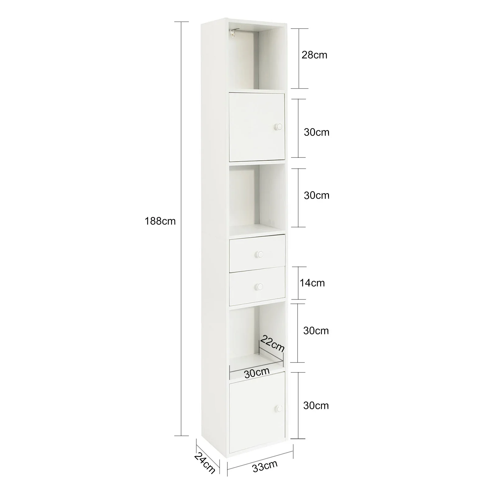 SoBuy STR10-W Bücherregal weiß mit 2 Türen und 2 Schubladen 188 cm