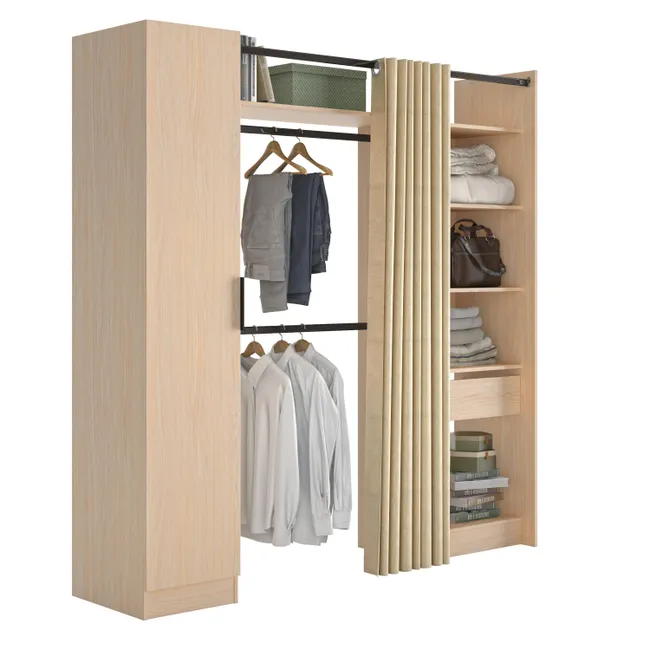 Torino Ausziehbarer Kleiderschrank in Eichenoptik, H 205 × B 140–200 × T 50 cm