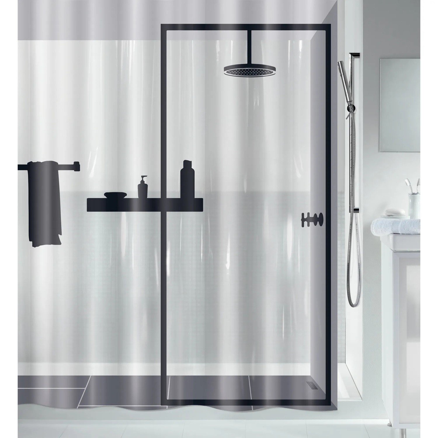 Spirella Illusion Duschvorhang PEVA 180 x 200 cm Schwarz-Transparent
