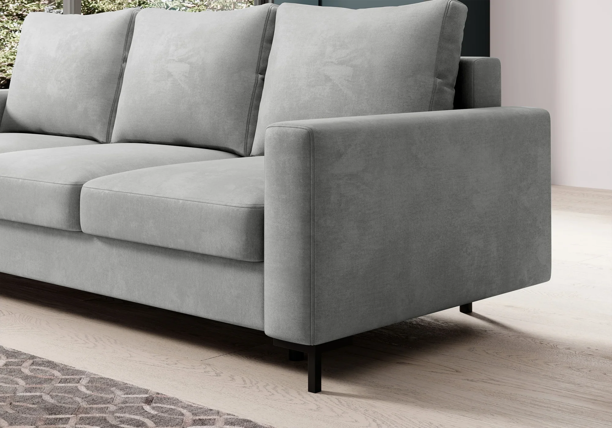 Selsey Mokpeo 3-Sitzer Schlafsofa mit Stauraum, hellgrauer Samt