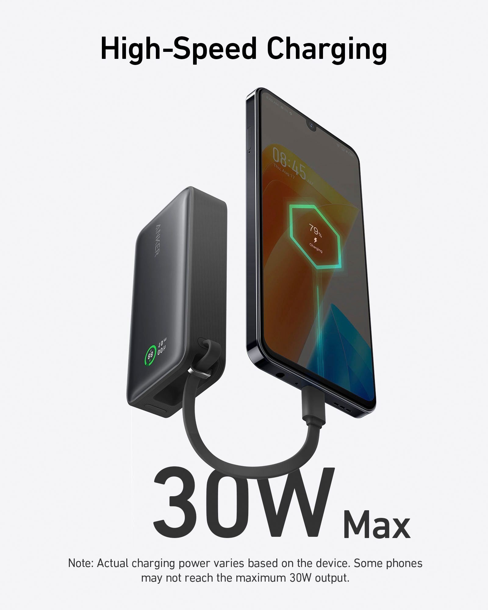 Anker Nano Power Bank 30W Powerbank 10.000 mAh mit integriertem USB-C-Kabel