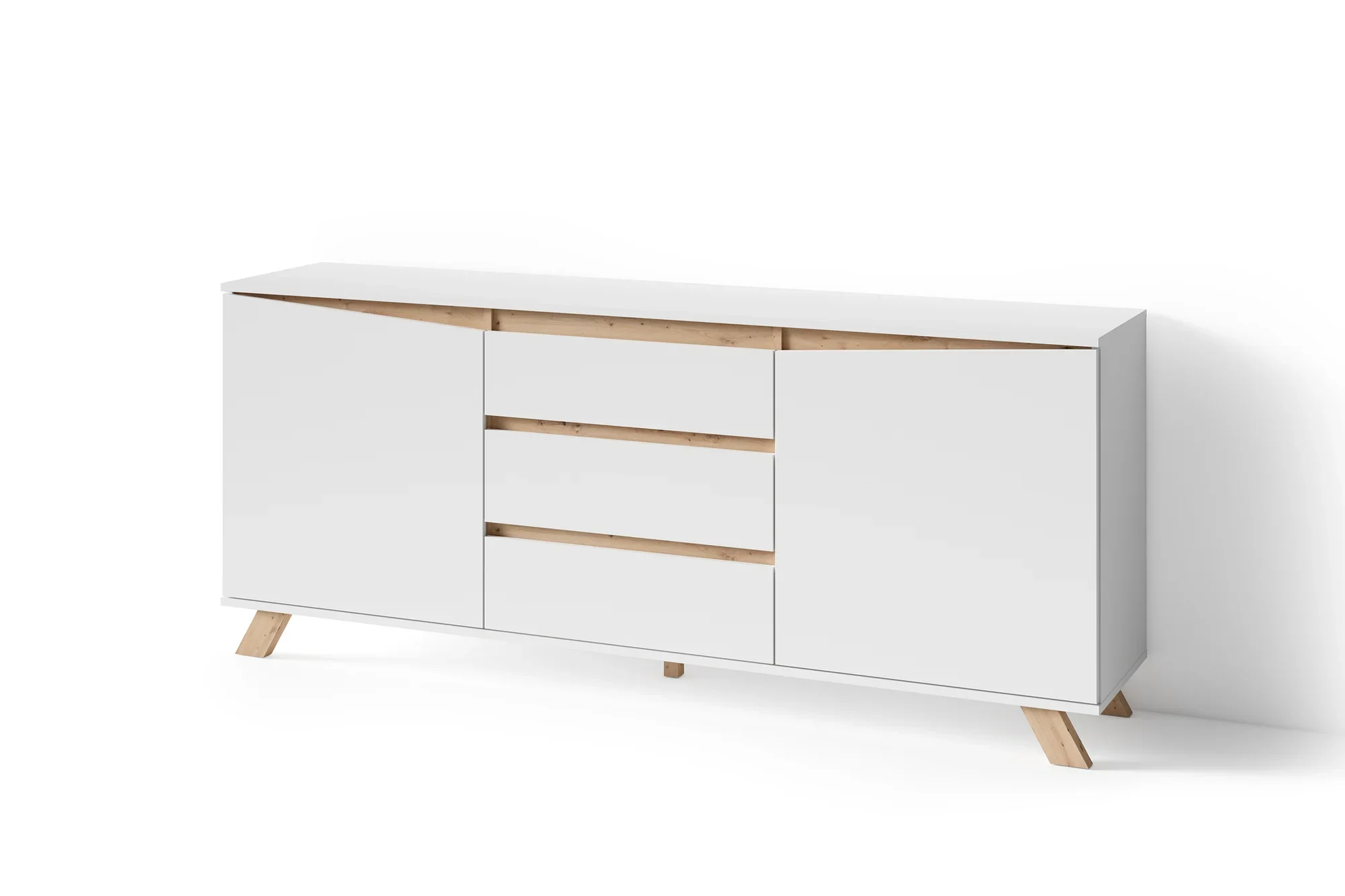 byLIVING Valentin Sideboard 180 cm matt weiß, grifflos, mit 2 Türen und 3 Schubladen