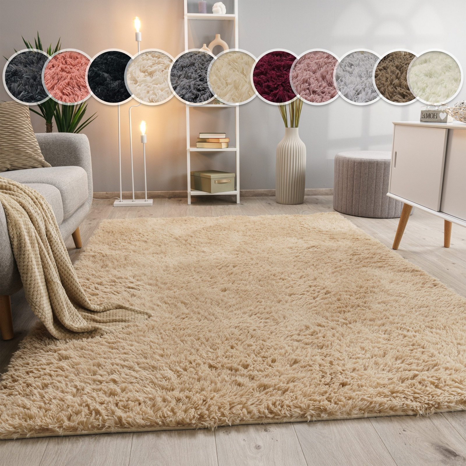 Paco Home Silky 591 Hochflor-Teppich Beige 60 × 100 cm