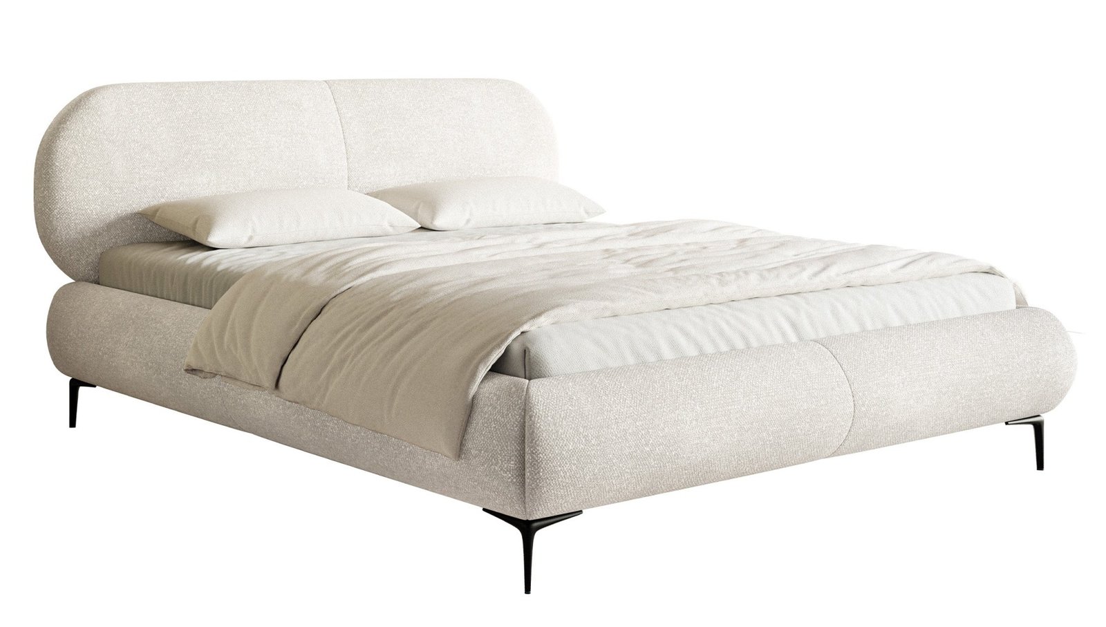 Selsey Ovalle Polsterbett 180 x 200 cm Chenille cremefarben mit schwarzen Beinen