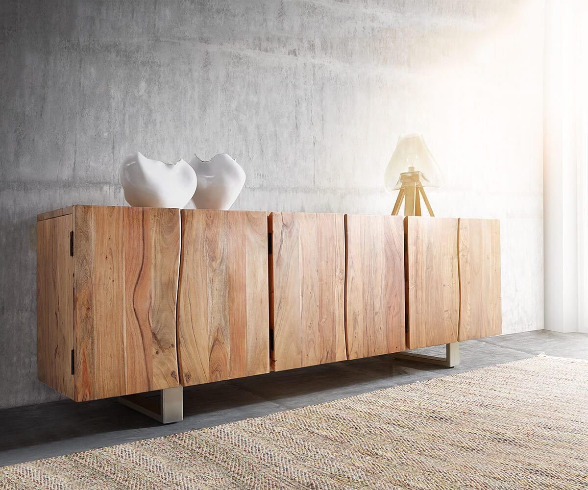 DeLife Sideboard Live-Edge 220 cm Akazie Natur massiv mit 6 Türen
