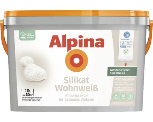 Alpina Silikat Wohnweiß Wandfarbe weiß matt 10 l
