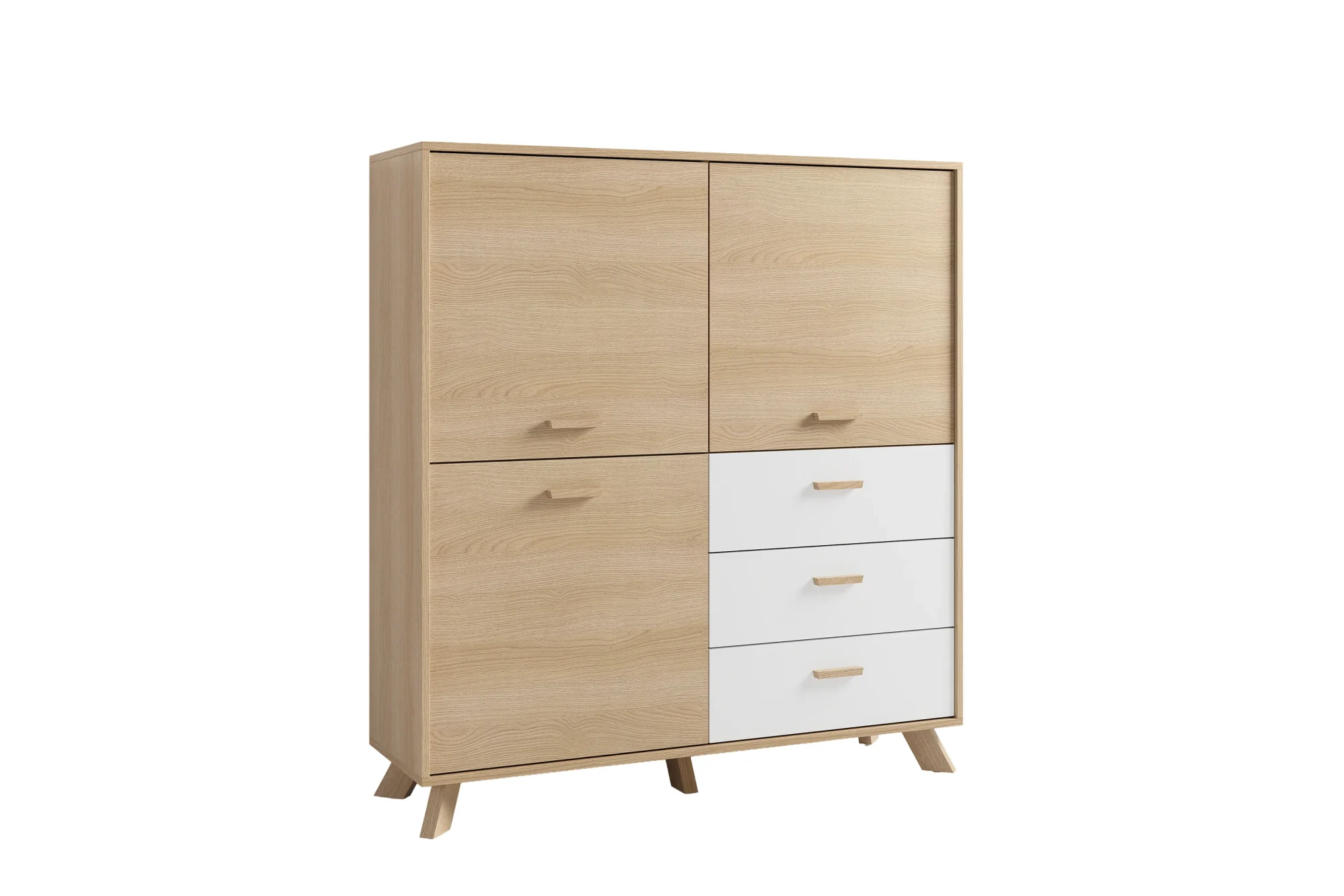 byLIVING Bastian Highboard 120 cm Eiche Bianco mit 3 Türen und 3 Schubladen