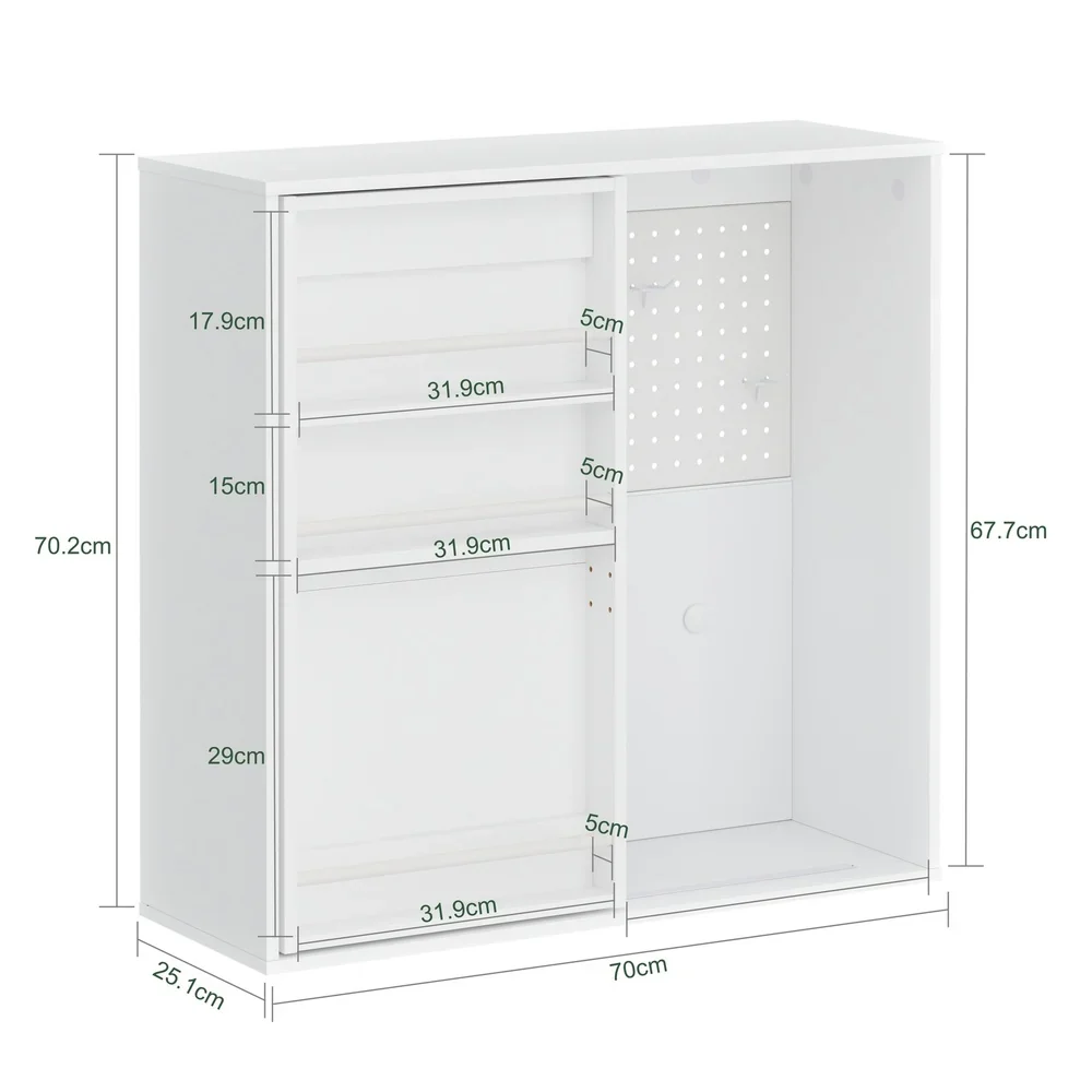 SoBuy STR16-W Wandregal mit Tür und Whiteboard 70 cm weiß