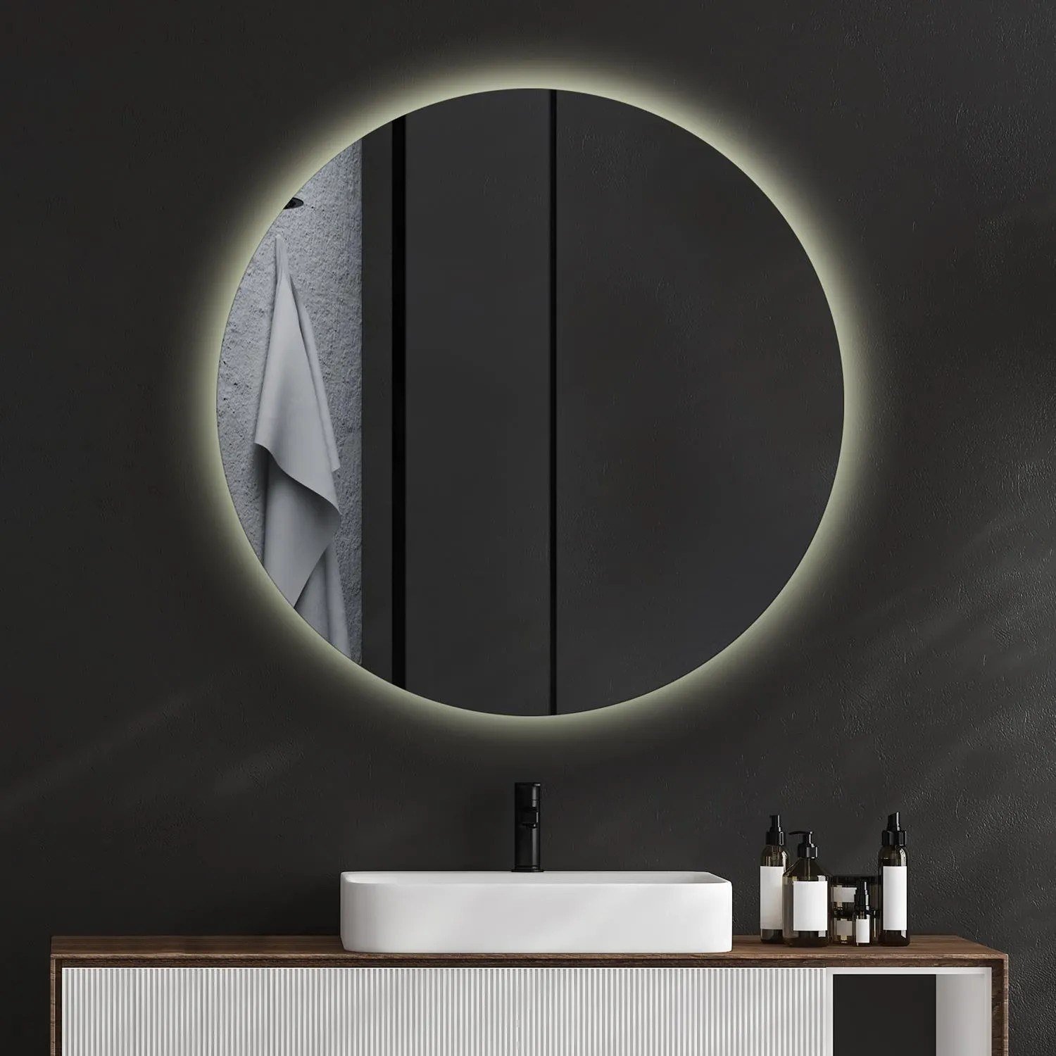 Tulup LED-Lichtspiegel rund Ø 100 cm Warmweiß 3000 K