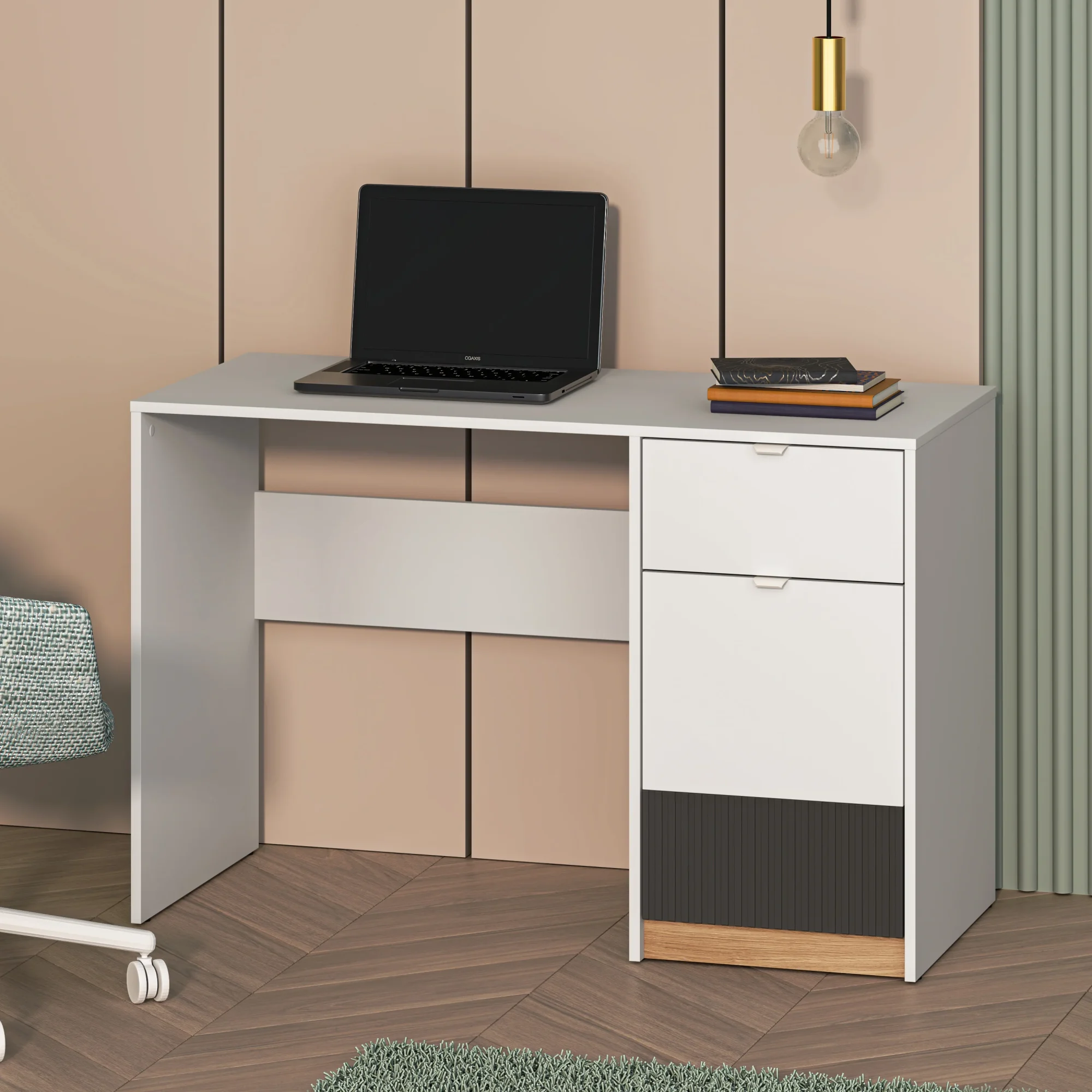 Selsey Torino Jugendschreibtisch 120 cm mit Tür und Schublade, Honey Castello Eiche