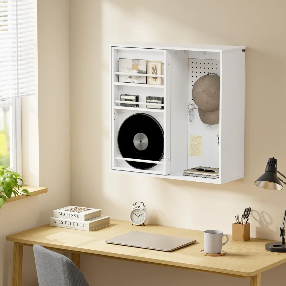SoBuy STR16-W Wandregal mit Tür und Whiteboard 70 cm weiß