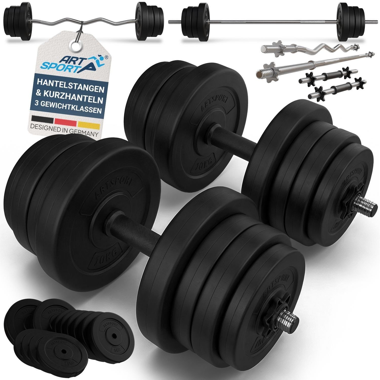 ArtSport 3in1 Hantelset 60 kg mit Kurz-, Lang- und SZ-Curlhantel