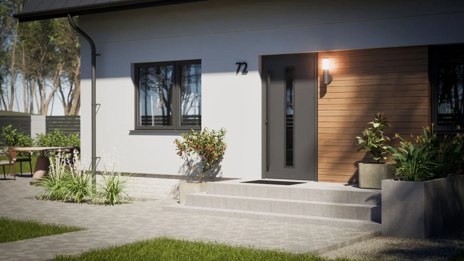 FM Türen Louis 82 Aluminium-Stahl Haustür RC2 anthrazit Blackline 110 x 210 cm links