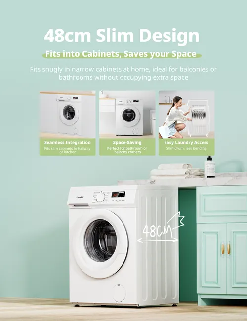 COMFEE Waschmaschine 8 kg, 1400 U/min, Dampffunktion, 15 Programme, Energieeffizienzklasse A, Weiß