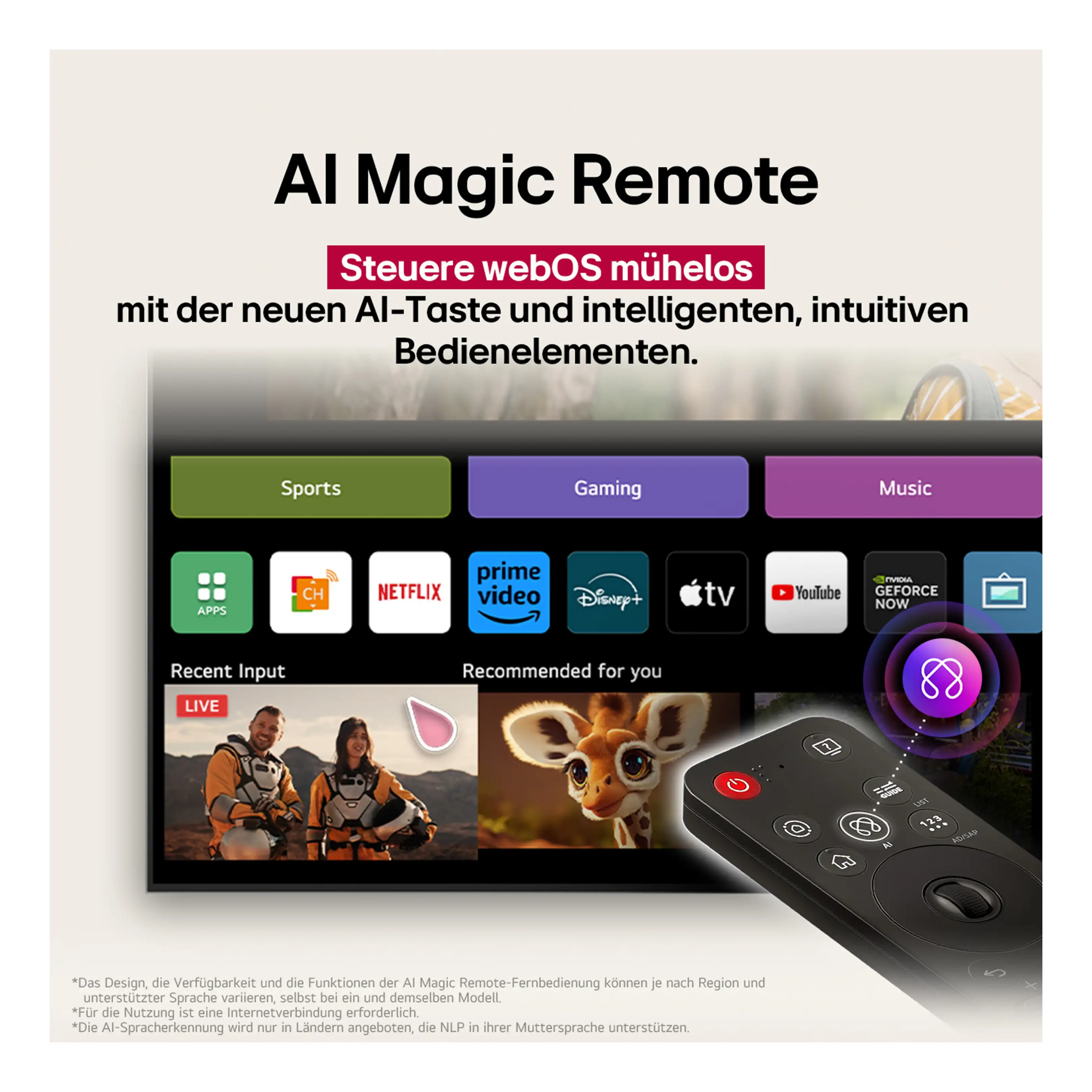 LG OLED65C57LA OLED evo AI C5 4K Smart TV, 65 Zoll (165 cm), 120 Hz, Dolby Vision, Dolby Atmos
