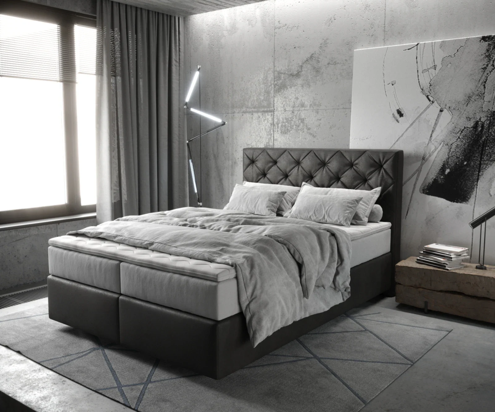 DeLife Dream-Great Vintage Boxspringbett 140 × 200 cm mit Matratze und Topper