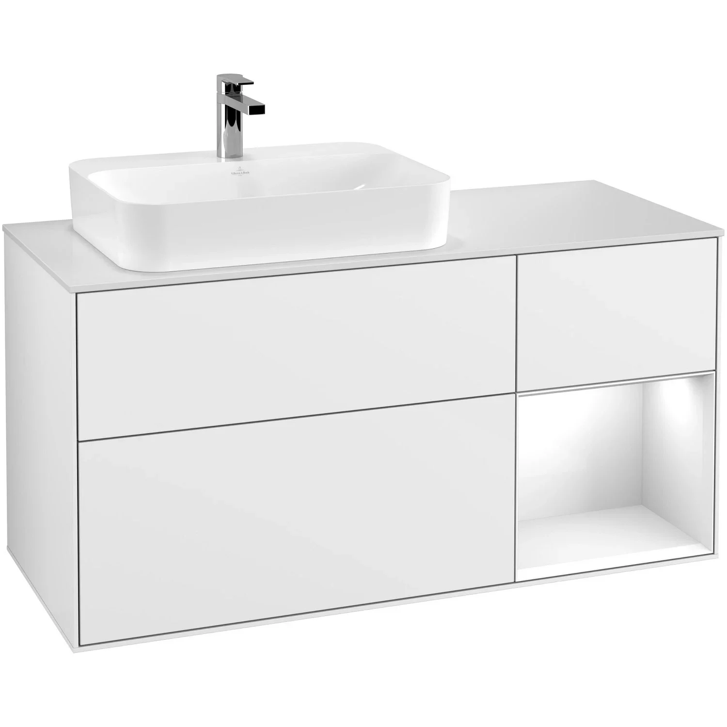 Villeroy & Boch Finion Waschtischunterschrank 120 cm mit Regalelement und Wandbeleuchtung G401GFGF