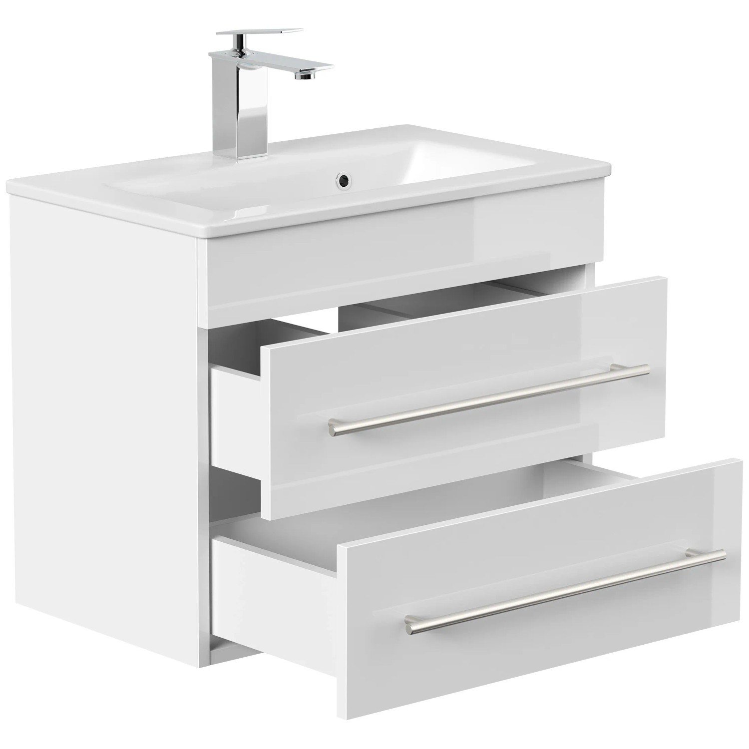 Posseik Badmöbel Portus 600 SlimLine Weiß Hochglanz mit Waschbecken
