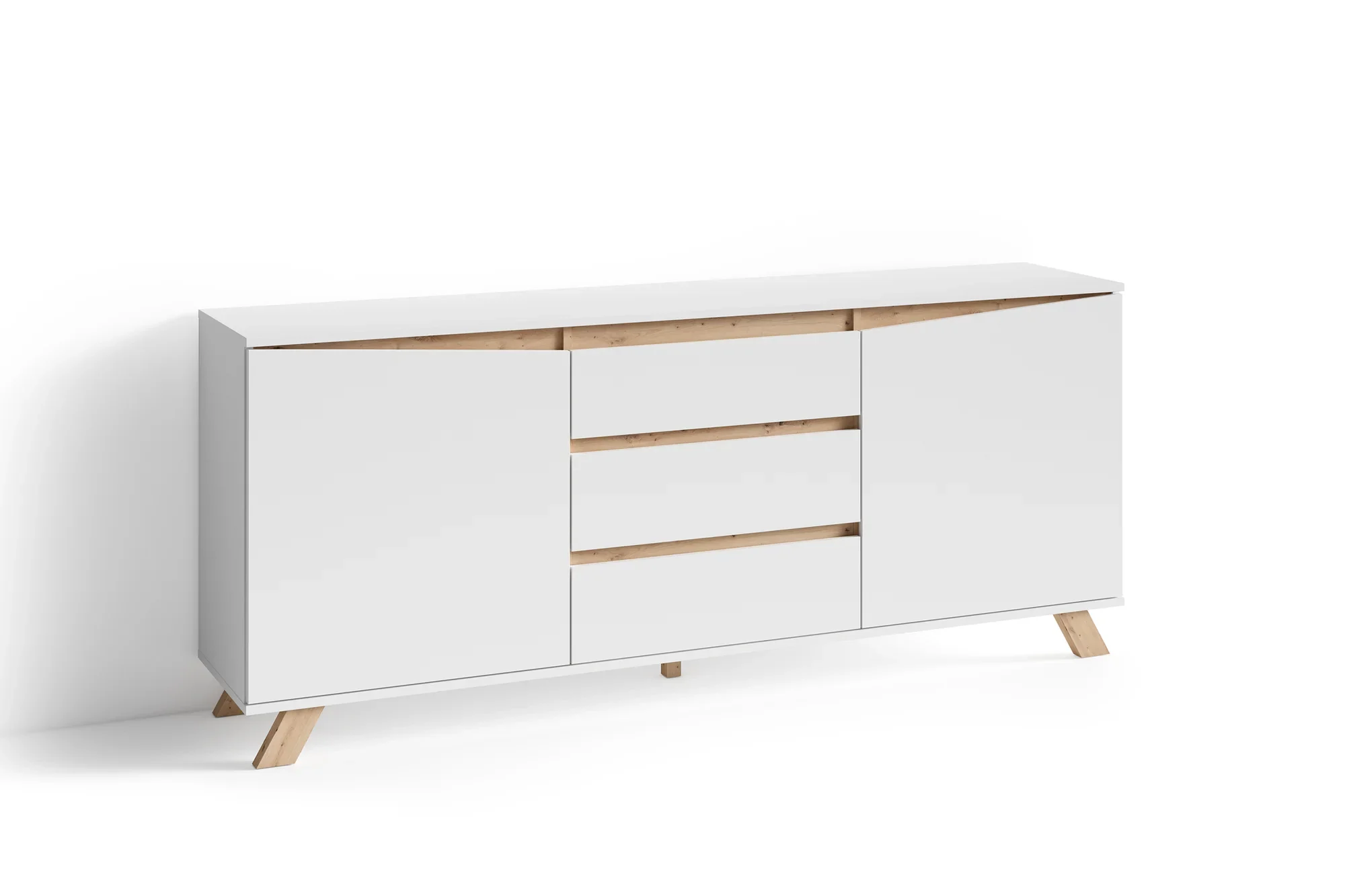 byLIVING Valentin Sideboard 180 cm matt weiß, grifflos, mit 2 Türen und 3 Schubladen
