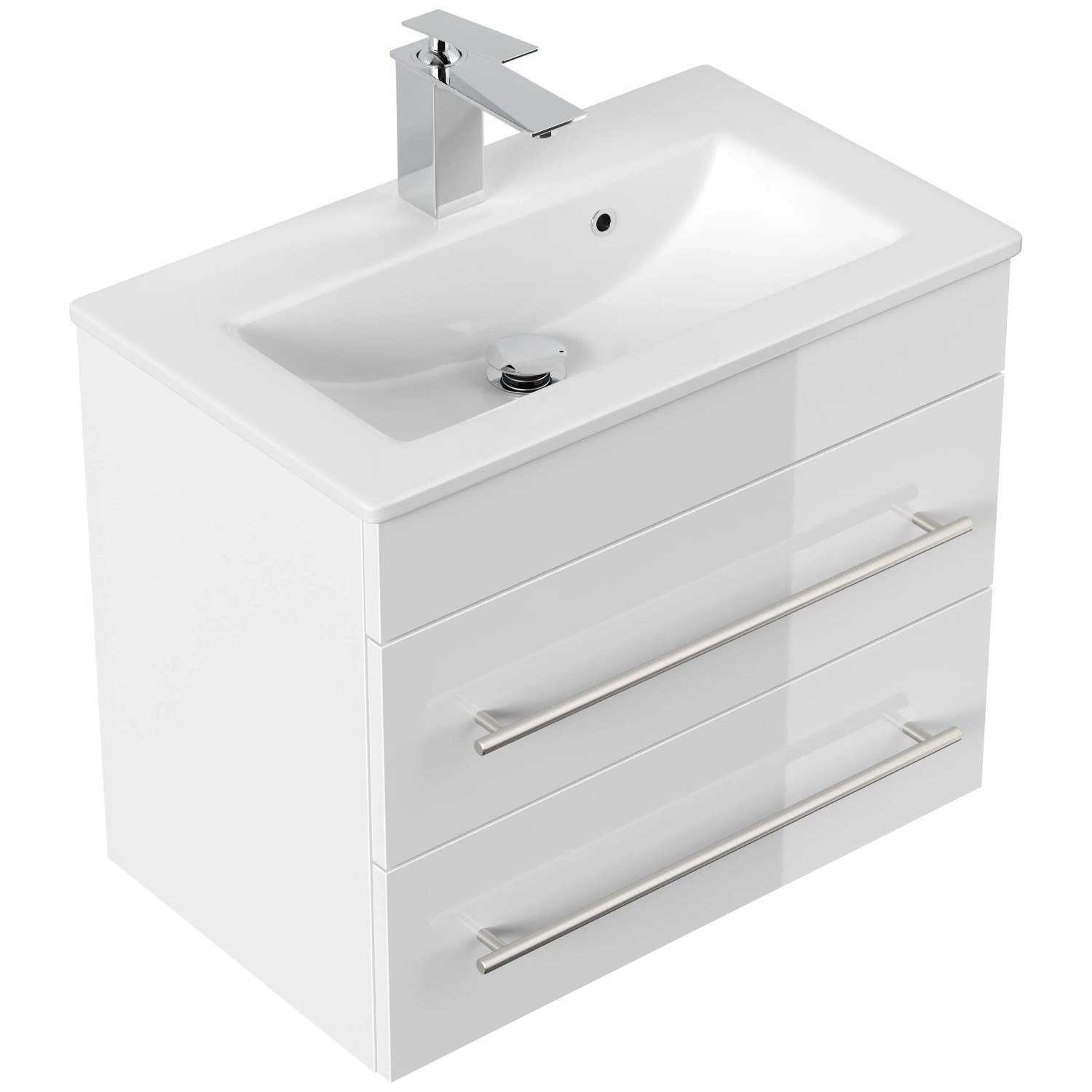 Posseik Badmöbel Portus 600 SlimLine Weiß Hochglanz mit Waschbecken