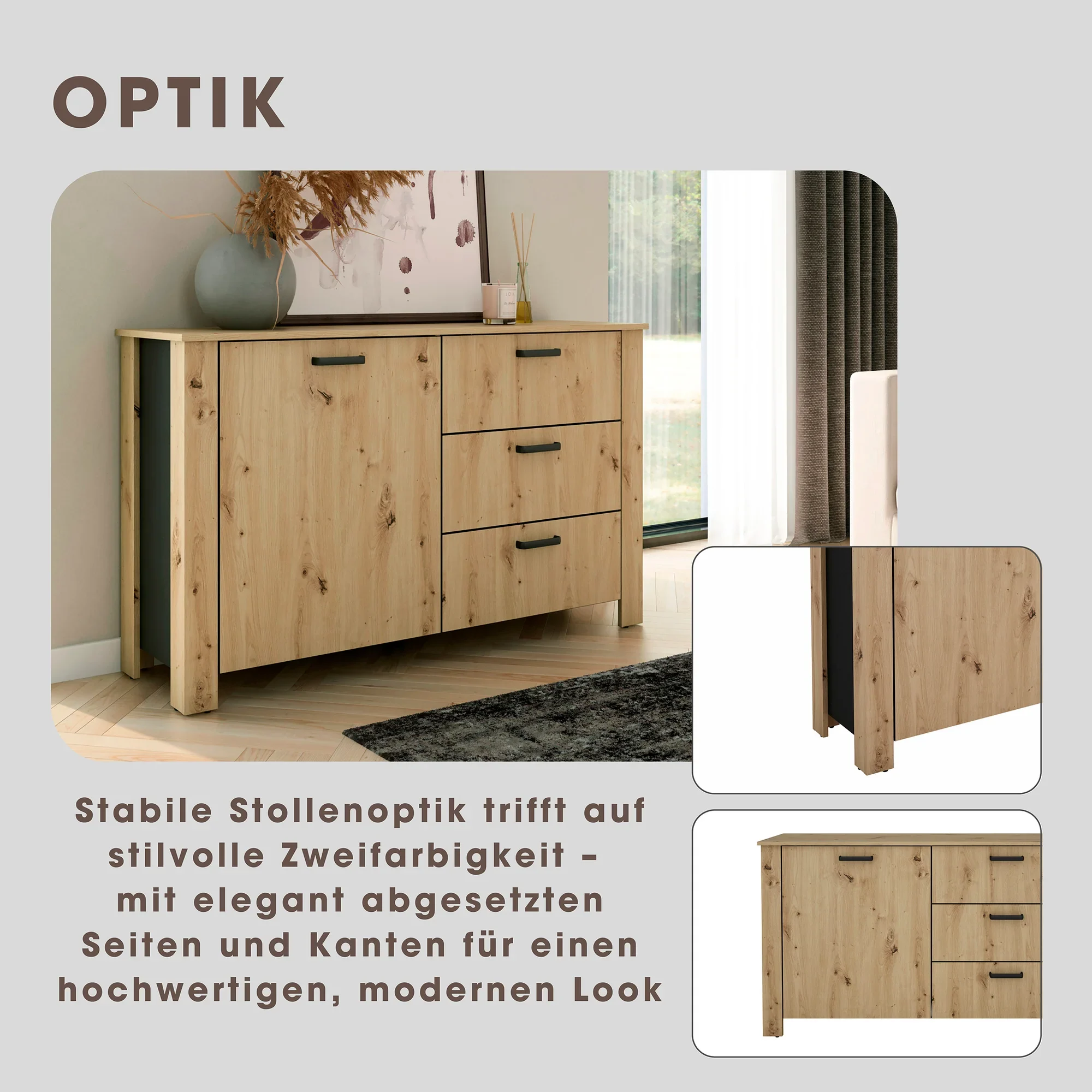 byLIVING Faro Sideboard 140 cm mit 1 Tür und 3 Schubladen