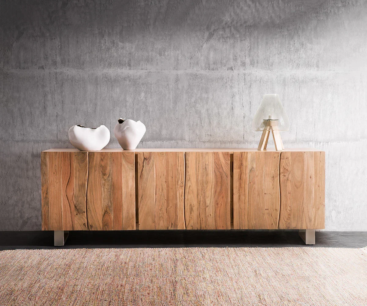 DeLife Sideboard Live-Edge 220 cm Akazie Natur massiv mit 6 Türen