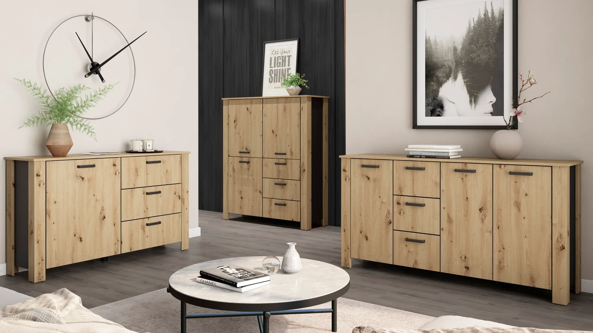 byLIVING Faro Sideboard 140 cm mit 1 Tür und 3 Schubladen
