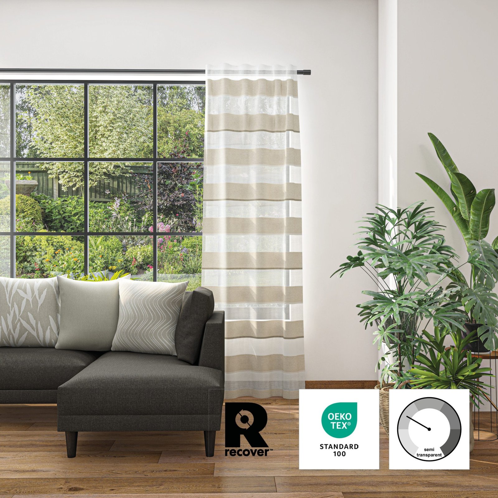 Neutex for you! Leila Vorhang halbtransparent Taupe/Weiß 144 × 245 cm