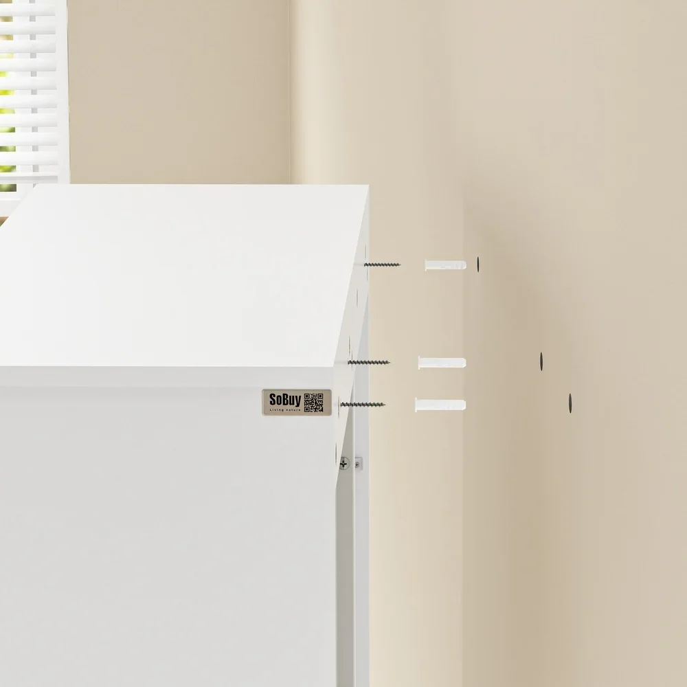 SoBuy STR16-W Wandregal mit Tür und Whiteboard 70 cm weiß