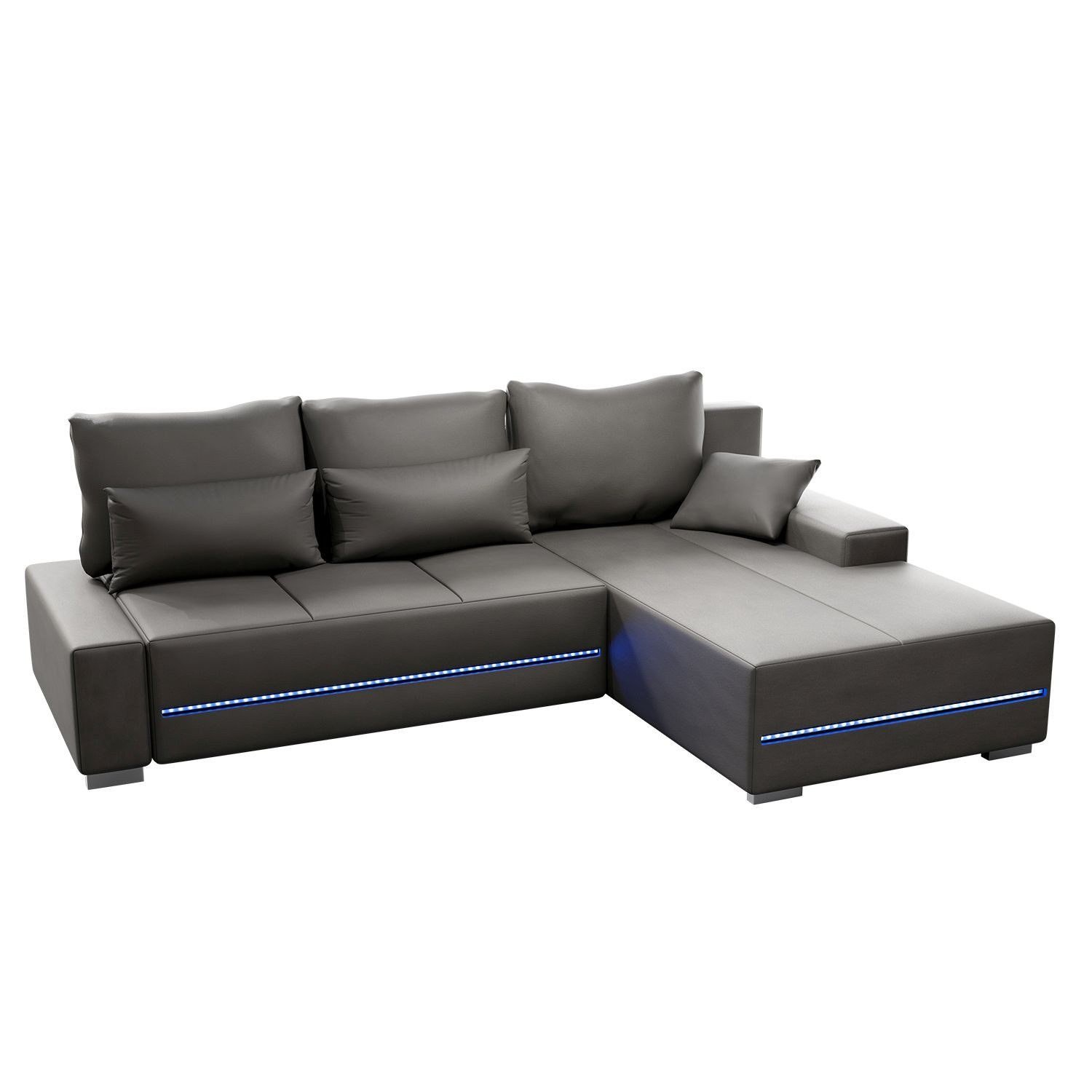 Juskys Davos Ecksofa Samt mit LED, Schlaffunktion und Bettkasten (Ottomane rechts)