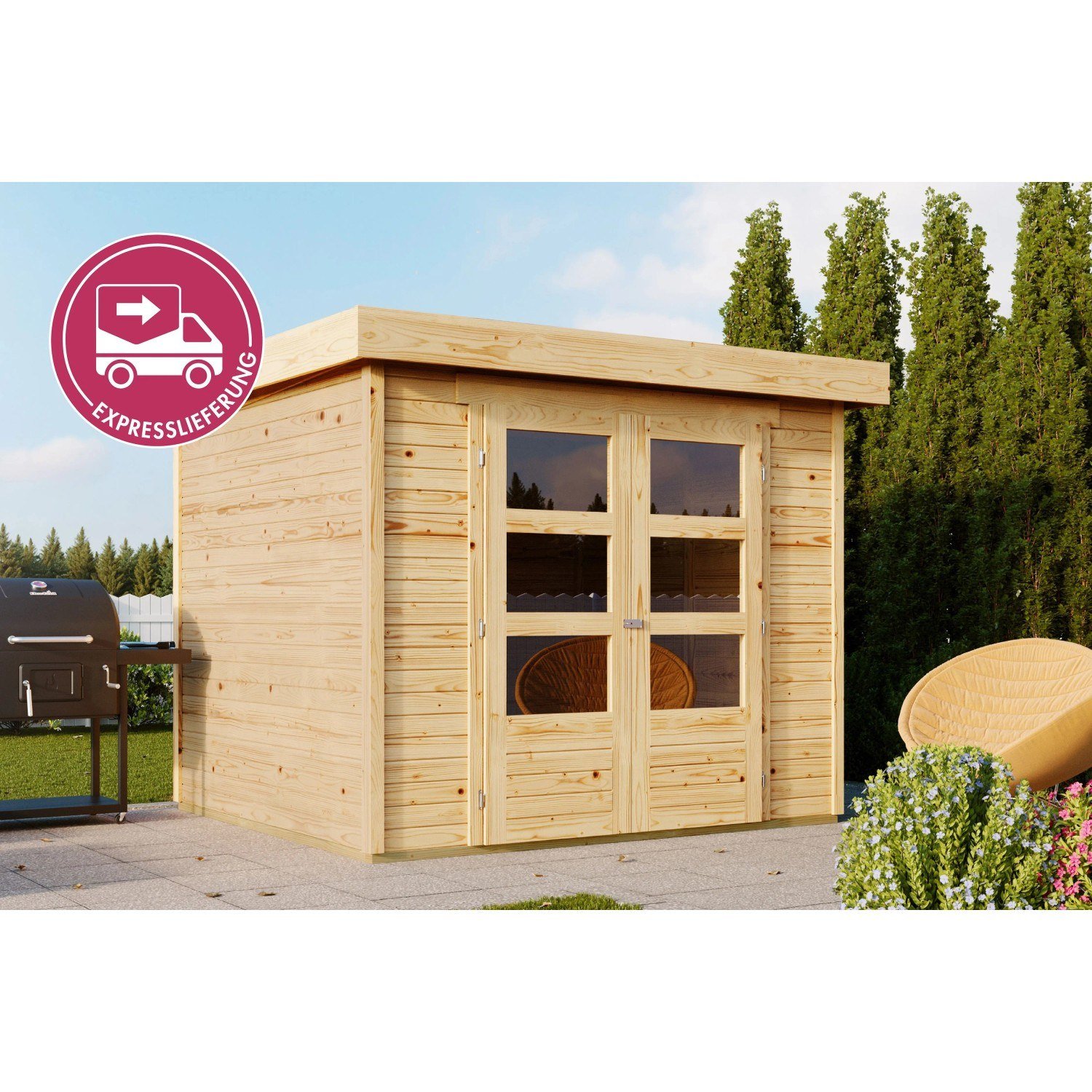 Karibu Express Gartenhaus Speedy A Flachdach 213 x 217 cm naturbelassen
