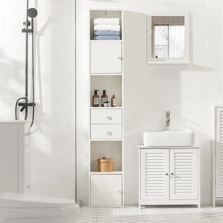 SoBuy STR10-W Bücherregal weiß mit 2 Türen und 2 Schubladen 188 cm