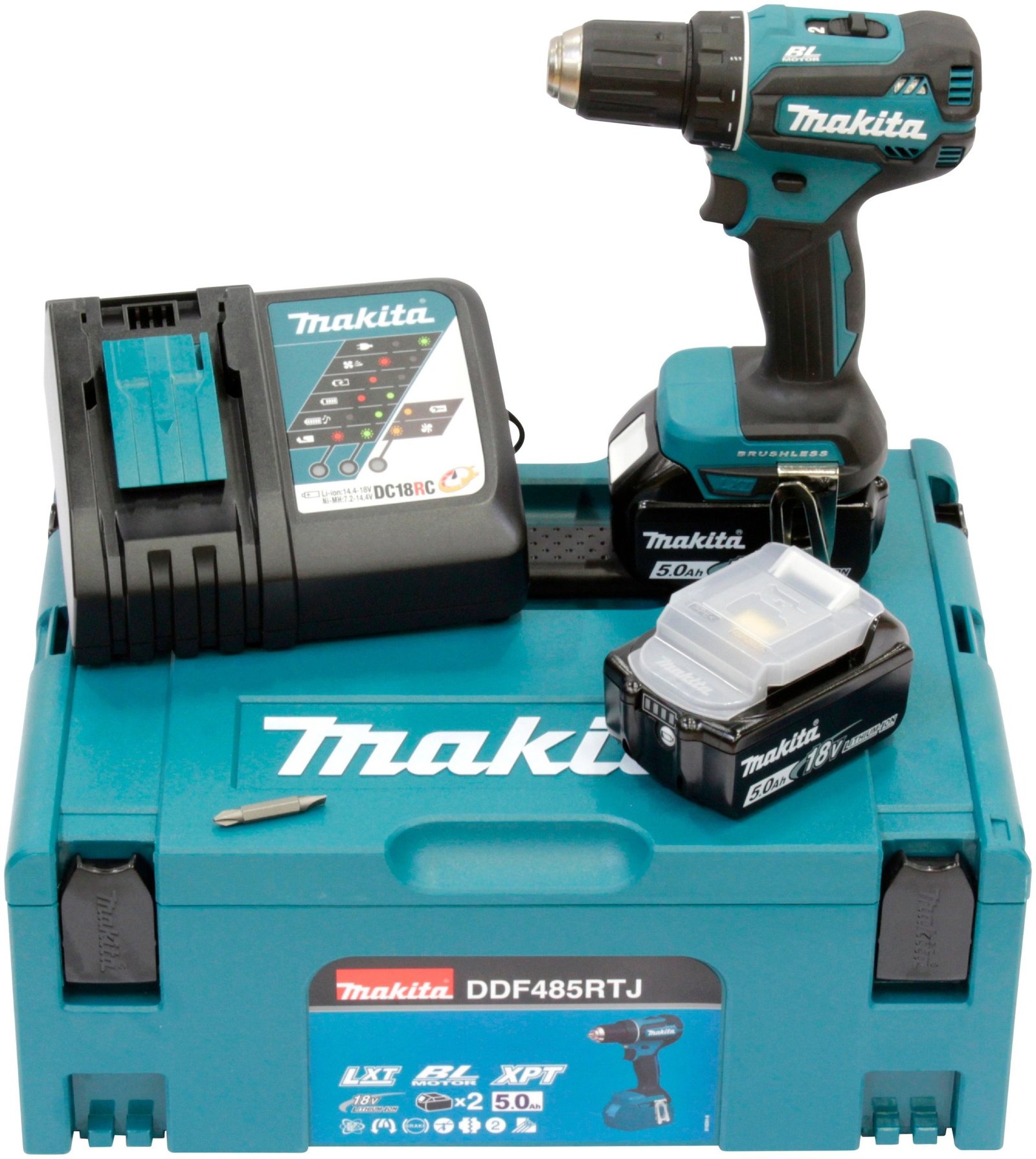 Makita DDF485RTJ Akku-Bohrschrauber 18 V mit 2 Akkus (5,0 Ah) im Makpac