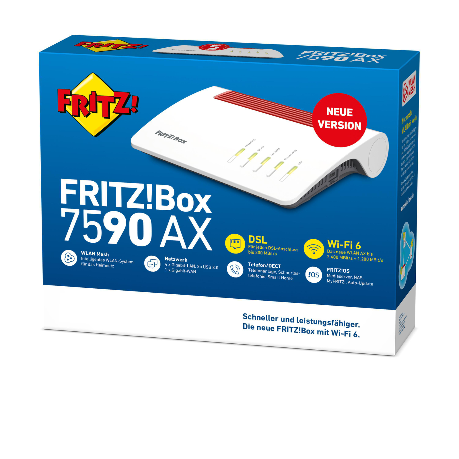 FRITZ!Box 7590 AX WLAN-Router Wi-Fi 6 VDSL/ADSL Modem bis 3.550 Mbit/s