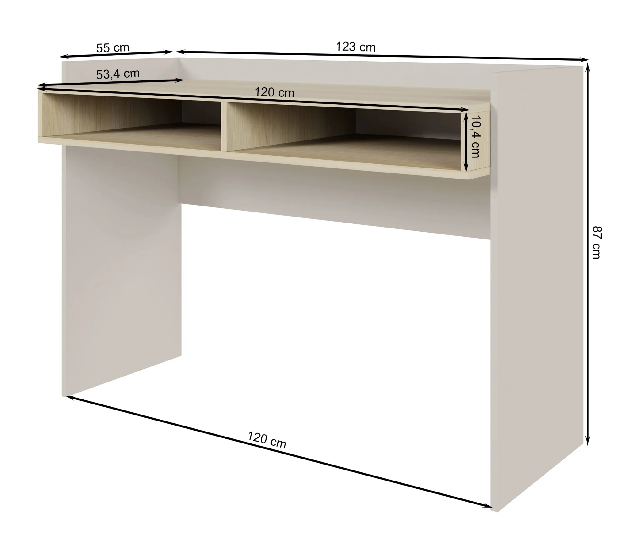 Selsey Tabise Schreibtisch 120 x 53 cm mit zwei Fächern, Kaschmir/Lindberg-Eiche