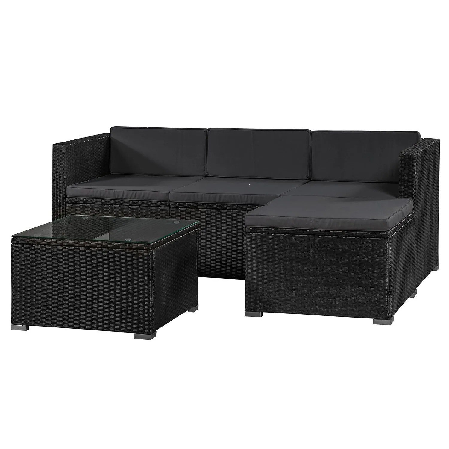 Juskys Punta Cana M Polyrattan Lounge-Sitzgarnitur schwarz mit Kissen