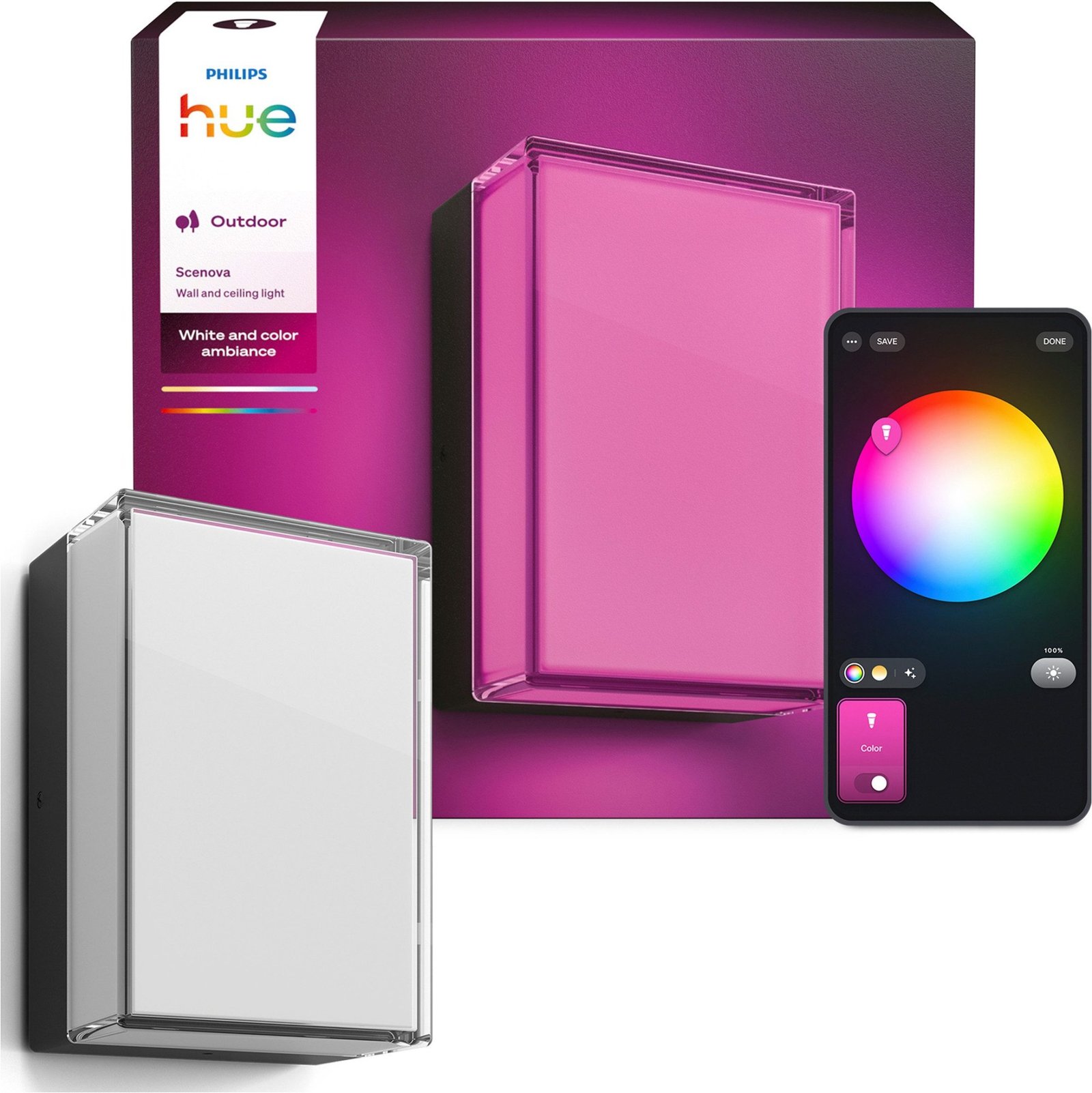 Philips Hue Scenova Außenwandleuchte rechteckig schwarz White and Color Ambiance