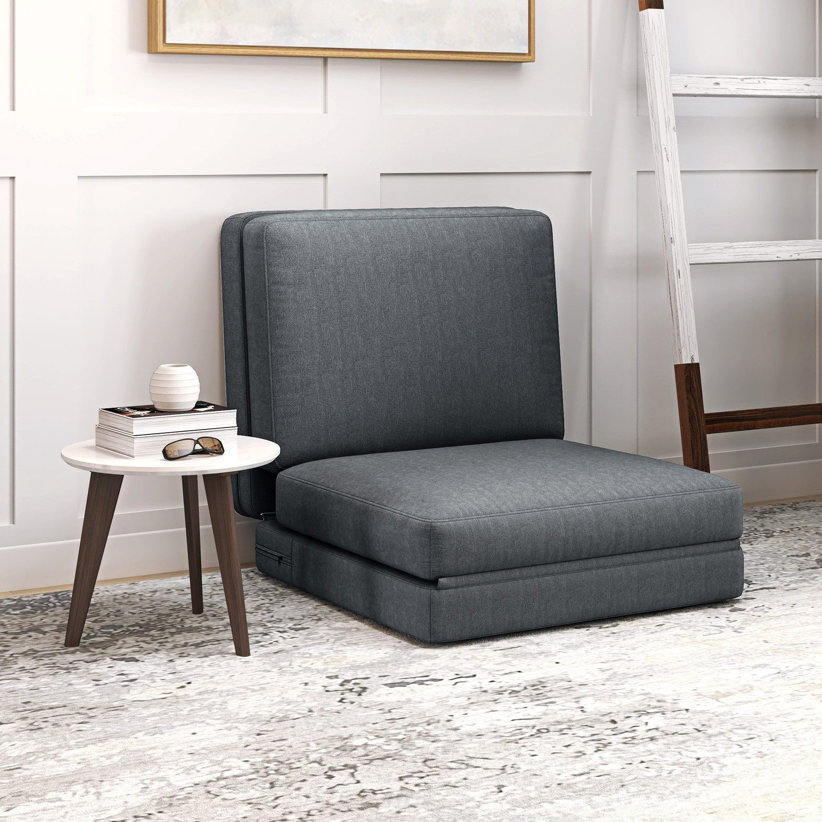 HOMCOM 3-in-1 Bodensofa klappbar Samtoptik dunkelgrau