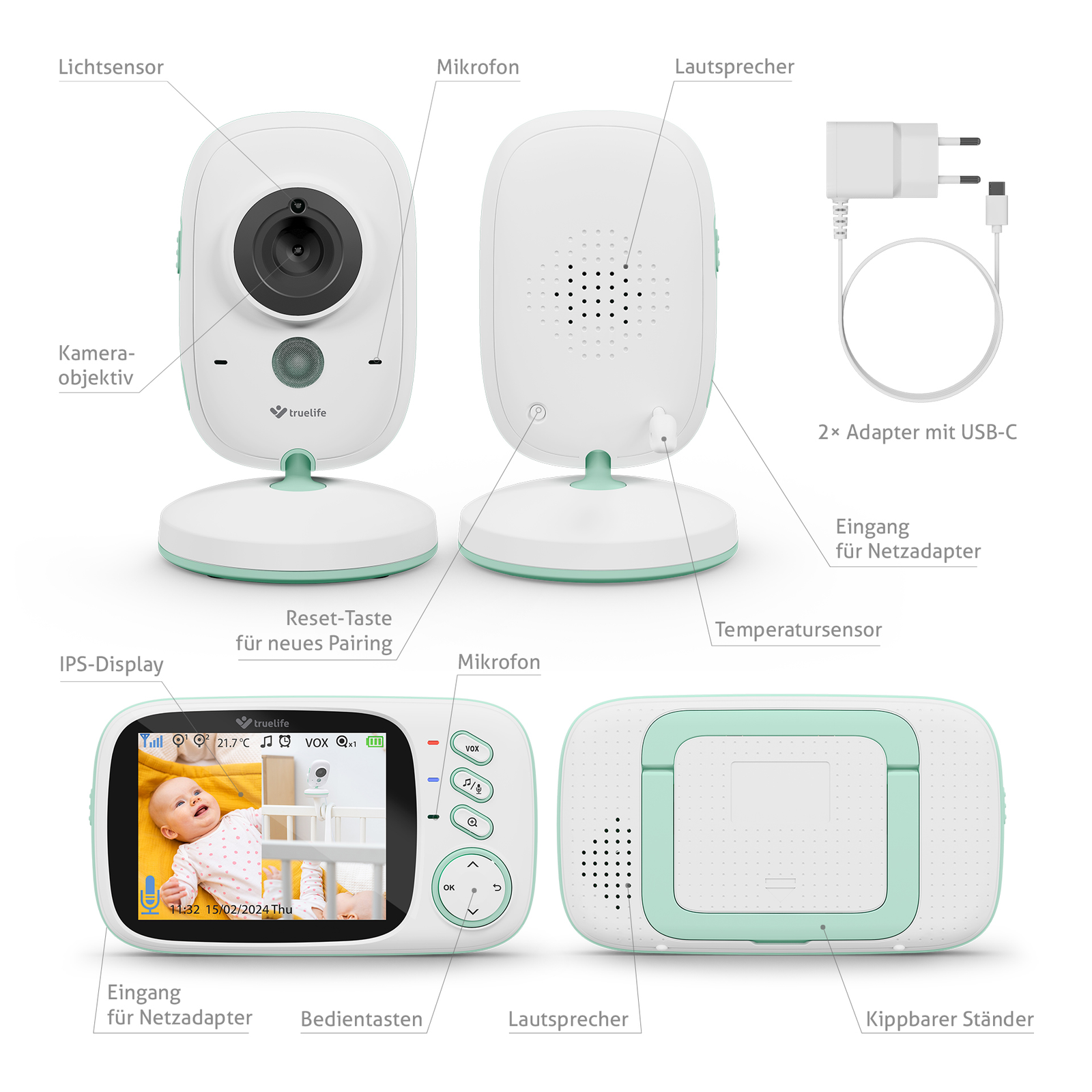 Truelife NannyCam H32 Pro Video-Babyphone mit Raumthermometer